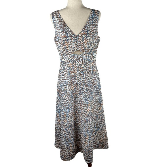 THEORY PRINTED CUT-OUT SLEEVELESS MIDI DRESS IN BLUE MULTI NWT WOMEN'S SIZE 8 - Picture 2 of 16